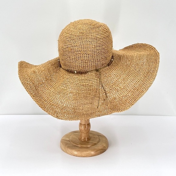 HATattack New York Straw Floppy Sun Hat Womens One Size Beaded Beach Vacation - Picture 5 of 16